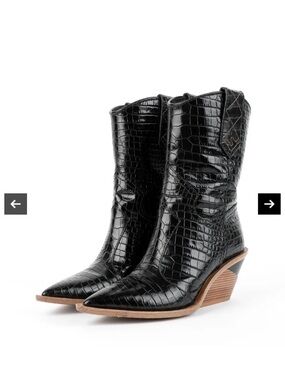 Fendi Black Croc-Embossed Western Ankle Boots